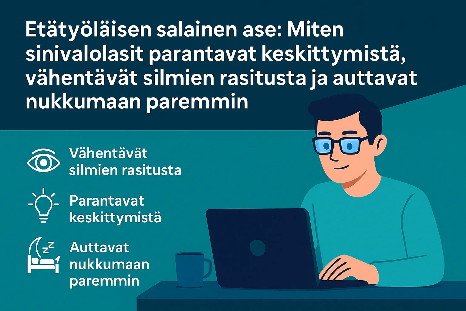 Etätyöläisen salainen ase: Miten sinivalolasit parantavat keskittymistä, vähentävät silmien rasitusta ja auttavat nukkumaan paremmin - NordicRest
